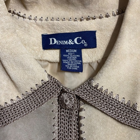 Womems Denim & Co 100% Leather Patchwork Button Up Jacket - Picture 6 of 8